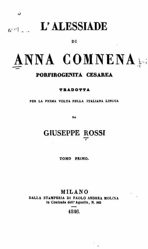 Frontespizio della prima traduzione italiana dell'Alessiade, 1846